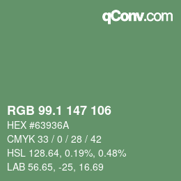 Color code: RGB 99.1 147 106 | qconv.com