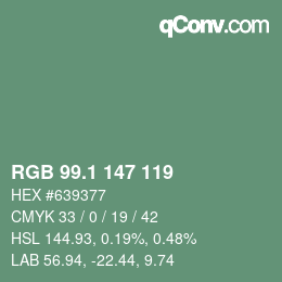 カラーコード: RGB 99.1 147 119 | qconv.com