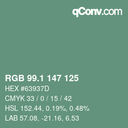 カラーコード: RGB 99.1 147 125 | qconv.com