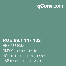 カラーコード: RGB 99.1 147 132 | qconv.com