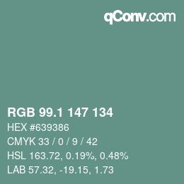 Color code: RGB 99.1 147 134 | qconv.com