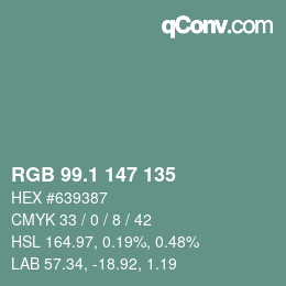 カラーコード: RGB 99.1 147 135 | qconv.com