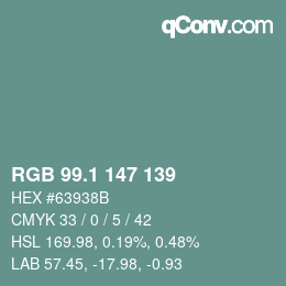 Color code: RGB 99.1 147 139 | qconv.com