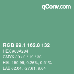 カラーコード: RGB 99.1 162.8 132 | qconv.com