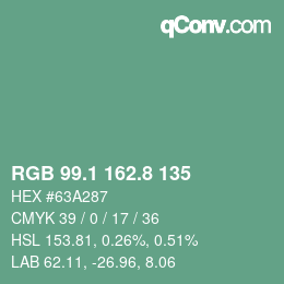 カラーコード: RGB 99.1 162.8 135 | qconv.com