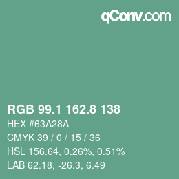 カラーコード: RGB 99.1 162.8 138 | qconv.com