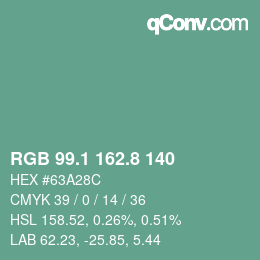 カラーコード: RGB 99.1 162.8 140 | qconv.com
