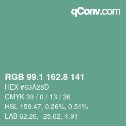カラーコード: RGB 99.1 162.8 141 | qconv.com