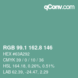 カラーコード: RGB 99.1 162.8 146 | qconv.com