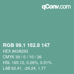 カラーコード: RGB 99.1 162.8 147 | qconv.com