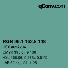 Farbcode: RGB 99.1 162.8 148 | qconv.com