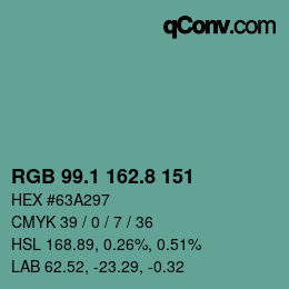 カラーコード: RGB 99.1 162.8 151 | qconv.com