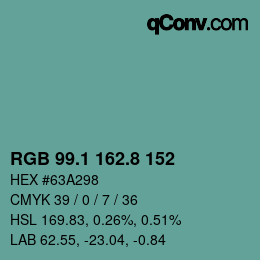 カラーコード: RGB 99.1 162.8 152 | qconv.com