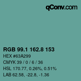 Color code: RGB 99.1 162.8 153 | qconv.com