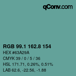 Color code: RGB 99.1 162.8 154 | qconv.com