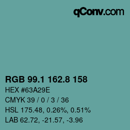Color code: RGB 99.1 162.8 158 | qconv.com