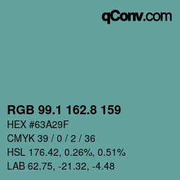 カラーコード: RGB 99.1 162.8 159 | qconv.com