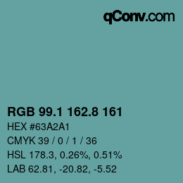 カラーコード: RGB 99.1 162.8 161 | qconv.com