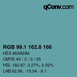 カラーコード: RGB 99.1 162.8 166 | qconv.com