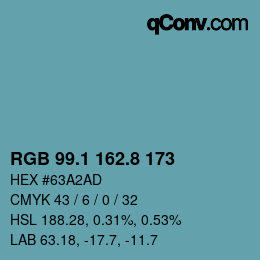 Color code: RGB 99.1 162.8 173 | qconv.com