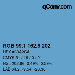 カラーコード: RGB 99.1 162.8 202 | qconv.com
