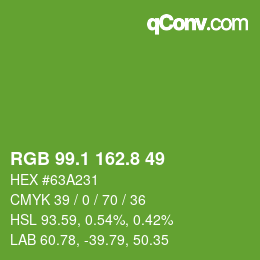 カラーコード: RGB 99.1 162.8 49 | qconv.com