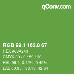 カラーコード: RGB 99.1 162.8 67 | qconv.com
