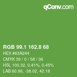 カラーコード: RGB 99.1 162.8 68 | qconv.com
