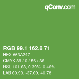 カラーコード: RGB 99.1 162.8 71 | qconv.com