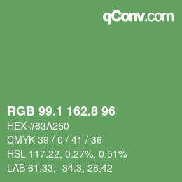 カラーコード: RGB 99.1 162.8 96 | qconv.com
