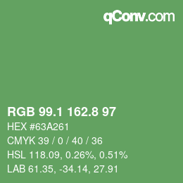 カラーコード: RGB 99.1 162.8 97 | qconv.com