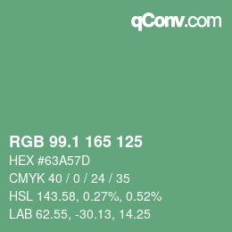 カラーコード: RGB 99.1 165 125 | qconv.com