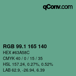 カラーコード: RGB 99.1 165 140 | qconv.com