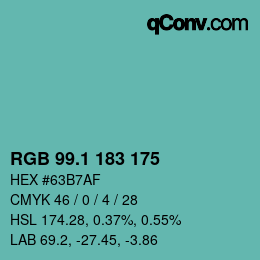 カラーコード: RGB 99.1 183 175 | qconv.com