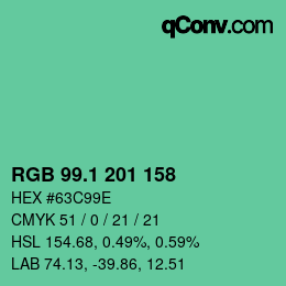 カラーコード: RGB 99.1 201 158 | qconv.com