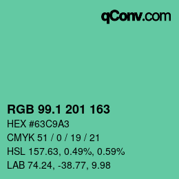 カラーコード: RGB 99.1 201 163 | qconv.com
