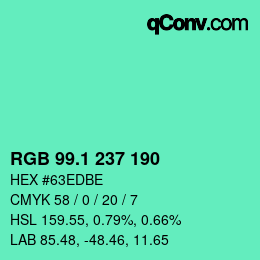 カラーコード: RGB 99.1 237 190 | qconv.com