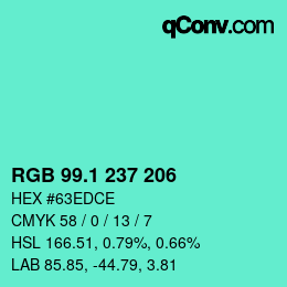 カラーコード: RGB 99.1 237 206 | qconv.com