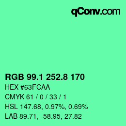 カラーコード: RGB 99.1 252.8 170 | qconv.com