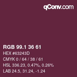カラーコード: RGB 99.1 36 61 | qconv.com