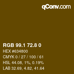 Color code: RGB 99.1 72.8 0 | qconv.com
