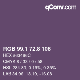 カラーコード: RGB 99.1 72.8 108 | qconv.com