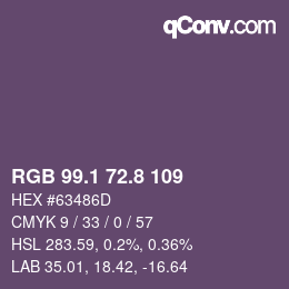 Color code: RGB 99.1 72.8 109 | qconv.com