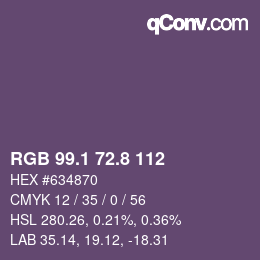 カラーコード: RGB 99.1 72.8 112 | qconv.com