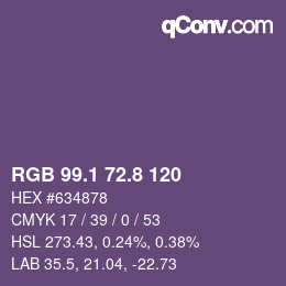 カラーコード: RGB 99.1 72.8 120 | qconv.com