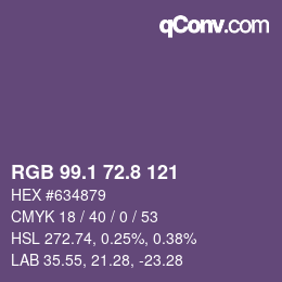 カラーコード: RGB 99.1 72.8 121 | qconv.com