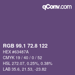 Color code: RGB 99.1 72.8 122 | qconv.com
