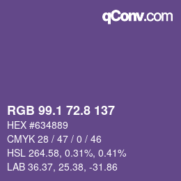 カラーコード: RGB 99.1 72.8 137 | qconv.com