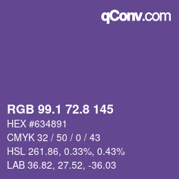 カラーコード: RGB 99.1 72.8 145 | qconv.com