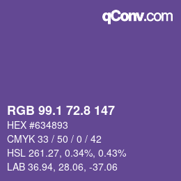 カラーコード: RGB 99.1 72.8 147 | qconv.com